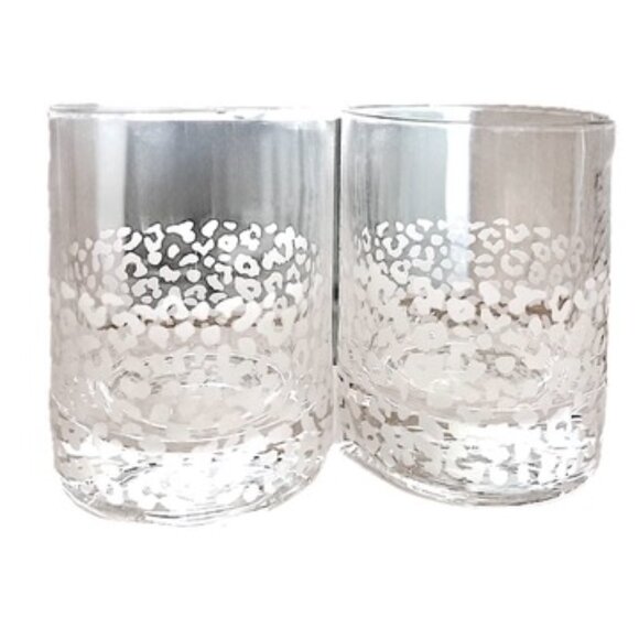 RARE Neiman Marcus Clear Etched Safari Leopard Double Old Fashion Glass Set of 2 - Picture 4 of 11
